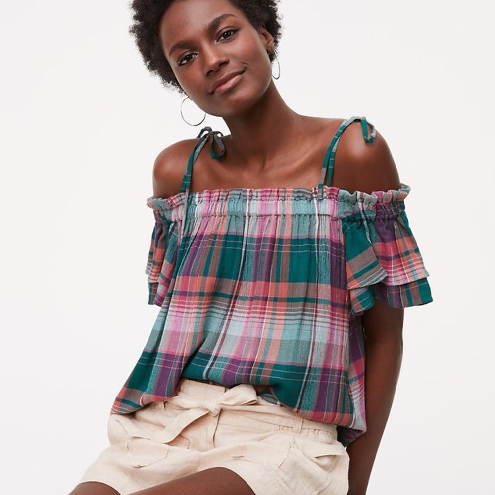 LOFT plaid off-shoulder top
